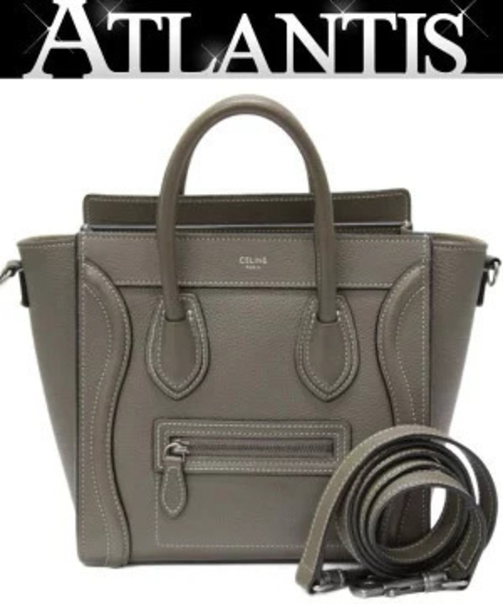 Celine Luggage Tote Bag Leather Greige Gray